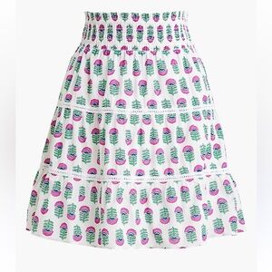 J. Crew Smocked Tiered Pink and Green Leaf Elastic Band Mini Skirt